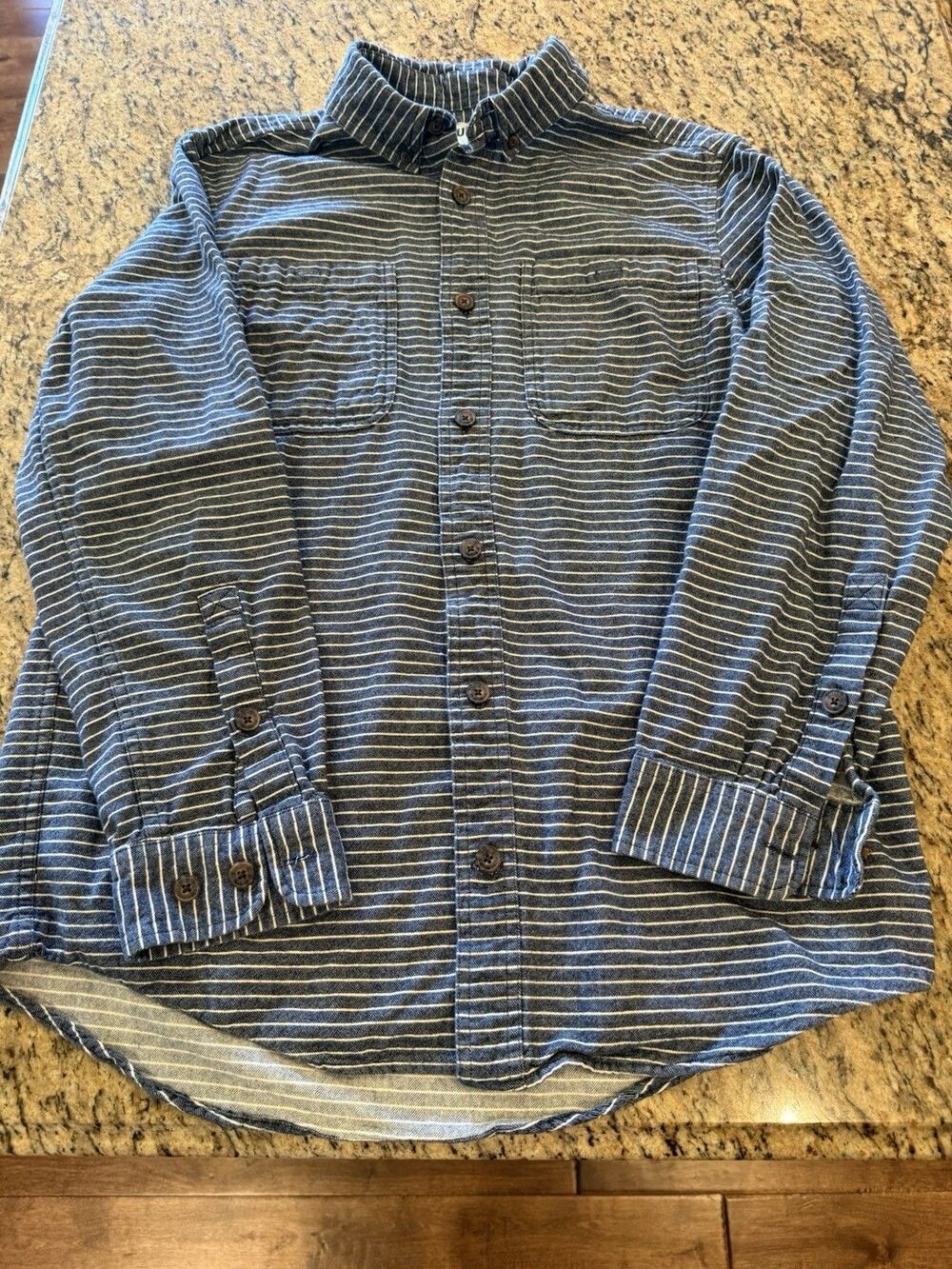 Duluth Shirt Adult Large Blue Stripe Thick Cotton Work Outdoor Slim Fit Men